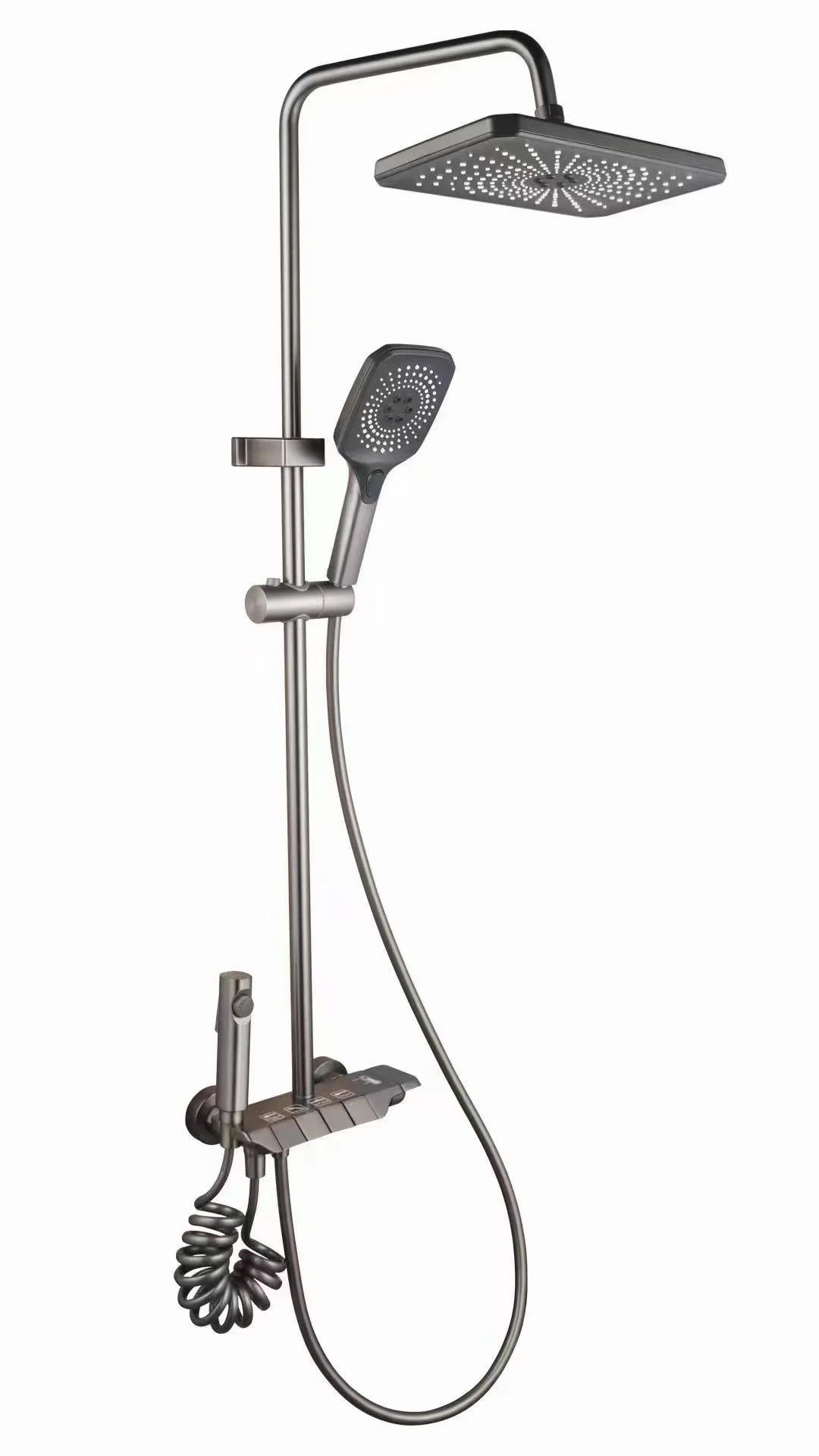 Better Homes Brass Shower Panel System – 4 Function Shower Set with 10″ Rainfall Head, Multi-Function Handheld, Dual Spray Gun, Adjustable Bar & Hidden Outlet – Matte Grey Finish