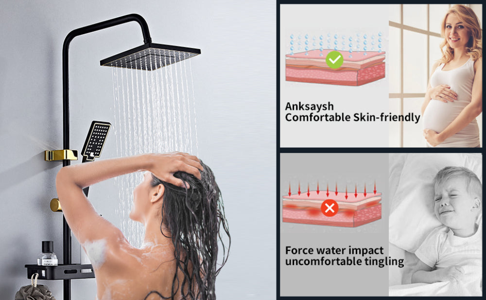 Better Homes Premium SS & Aluminum Shower Panel – 4-Function with 8″ Overhead Rain Shower & Zinc Alloy Spray Gun