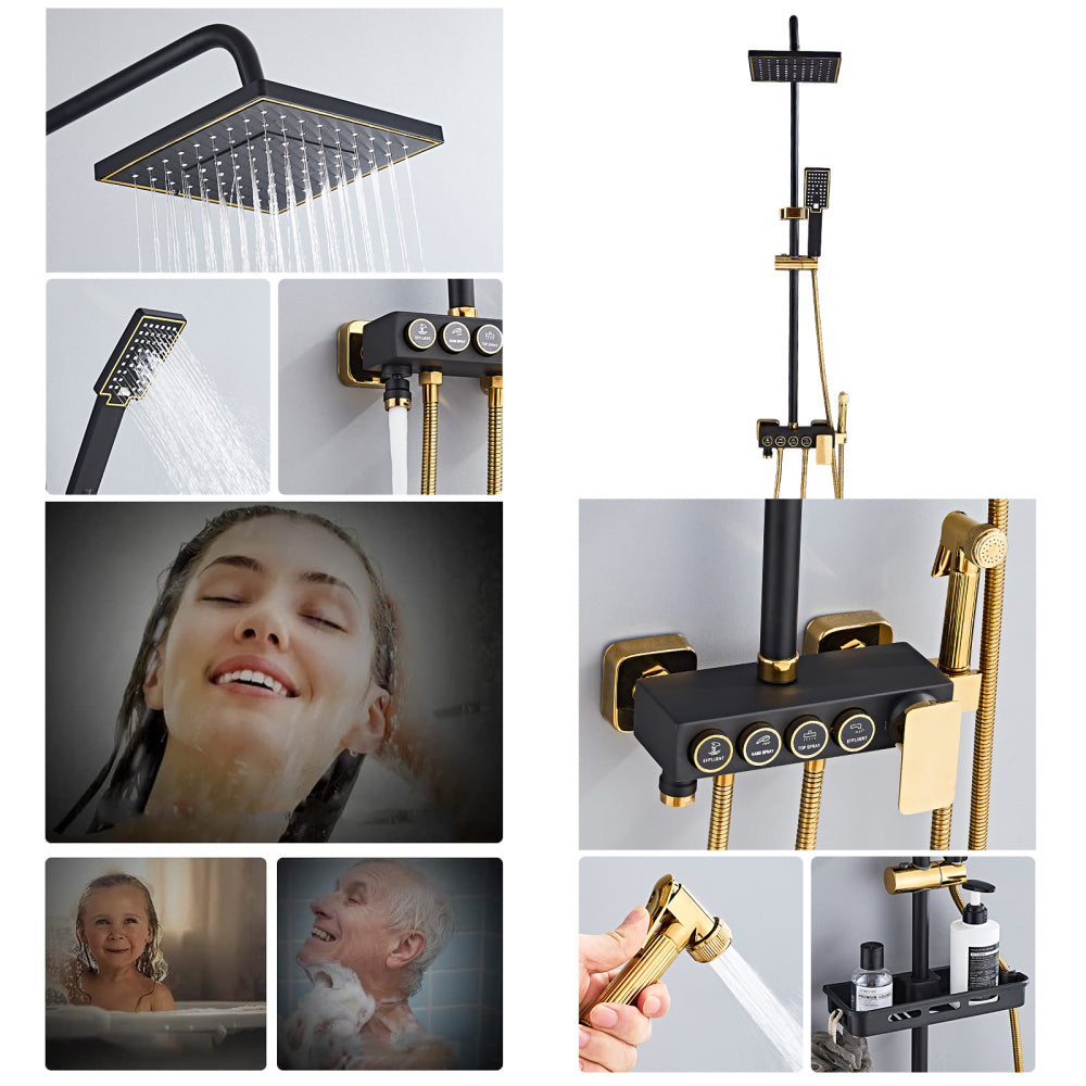 Better Homes Premium SS & Aluminum Shower Panel – 4-Function with 8″ Overhead Rain Shower & Zinc Alloy Spray Gun
