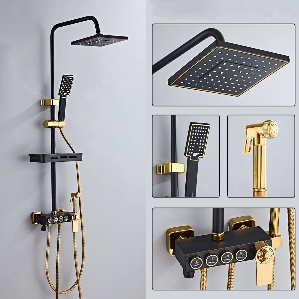 Better Homes Premium SS & Aluminum Shower Panel – 4-Function with 8″ Overhead Rain Shower & Zinc Alloy Spray Gun