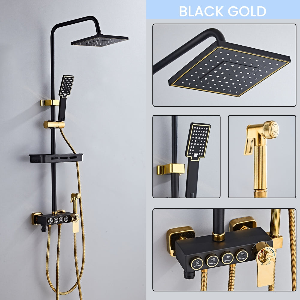 Better Homes Premium SS & Aluminum Shower Panel – 4-Function with 8″ Overhead Rain Shower & Zinc Alloy Spray Gun