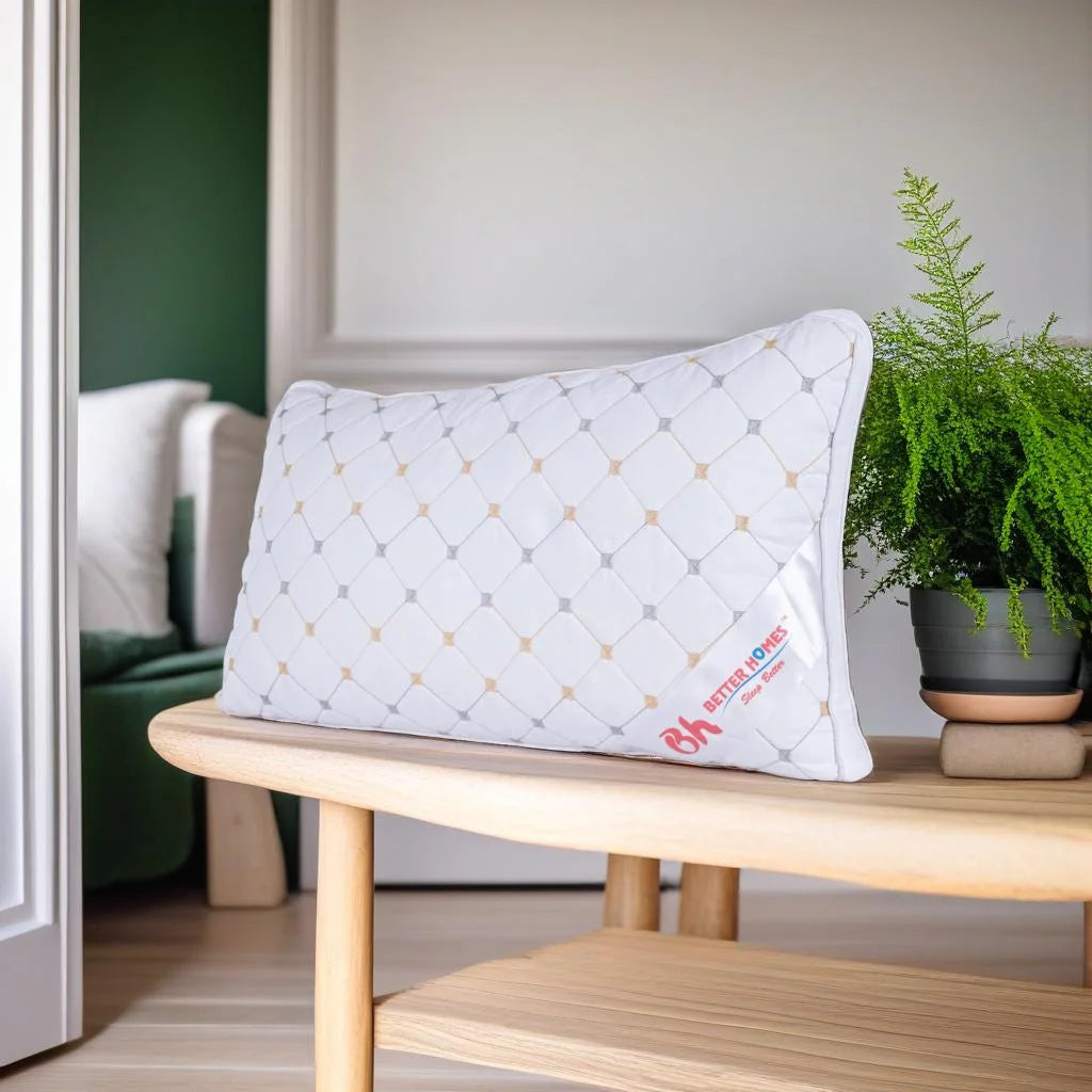 Better Homes Premium Microfiber Pillow – Medium Size | Virgin Reliance Fiber Filled | Zigzag Print